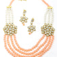 Peach and regular faux pearl necklace with earrings - Rajwada