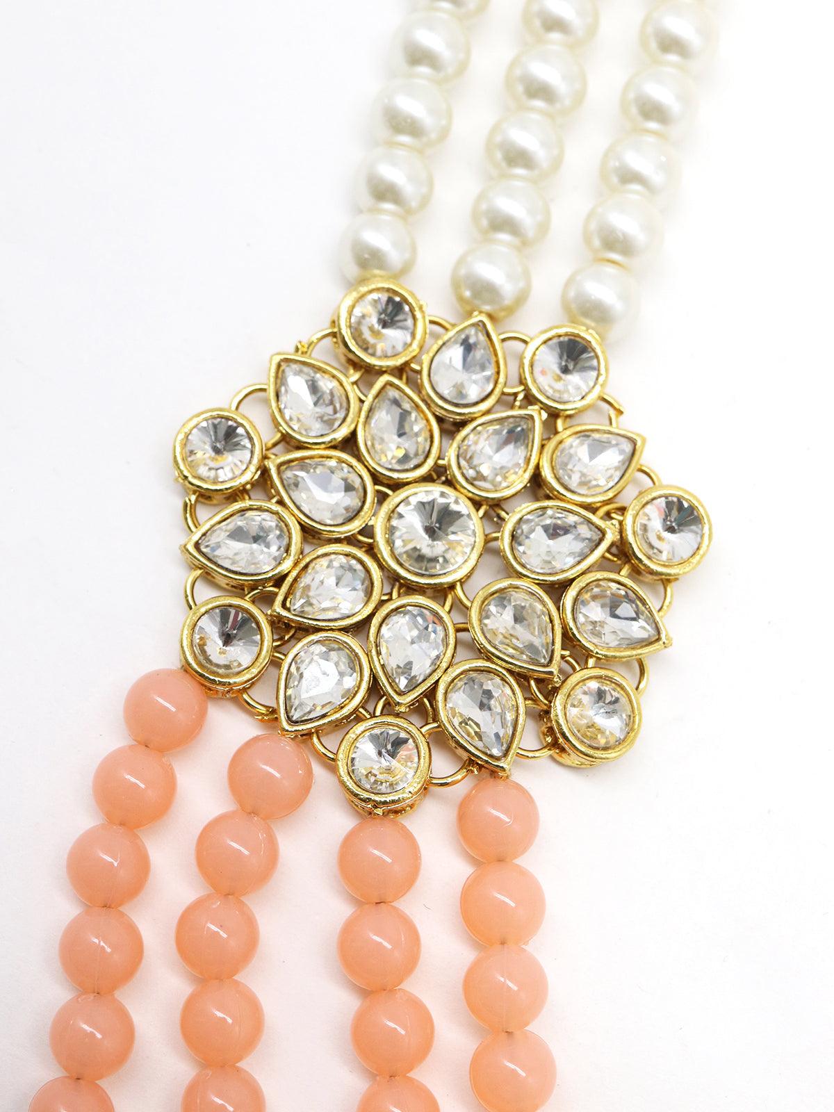 Peach and regular faux pearl necklace with earrings - Rajwada