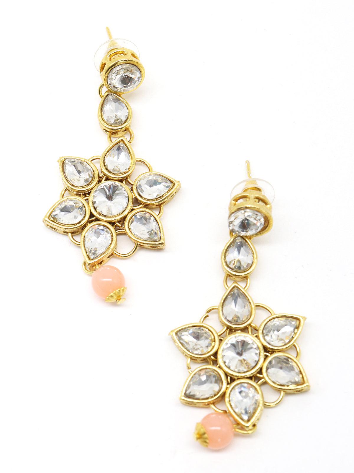 Peach and regular faux pearl necklace with earrings - Rajwada