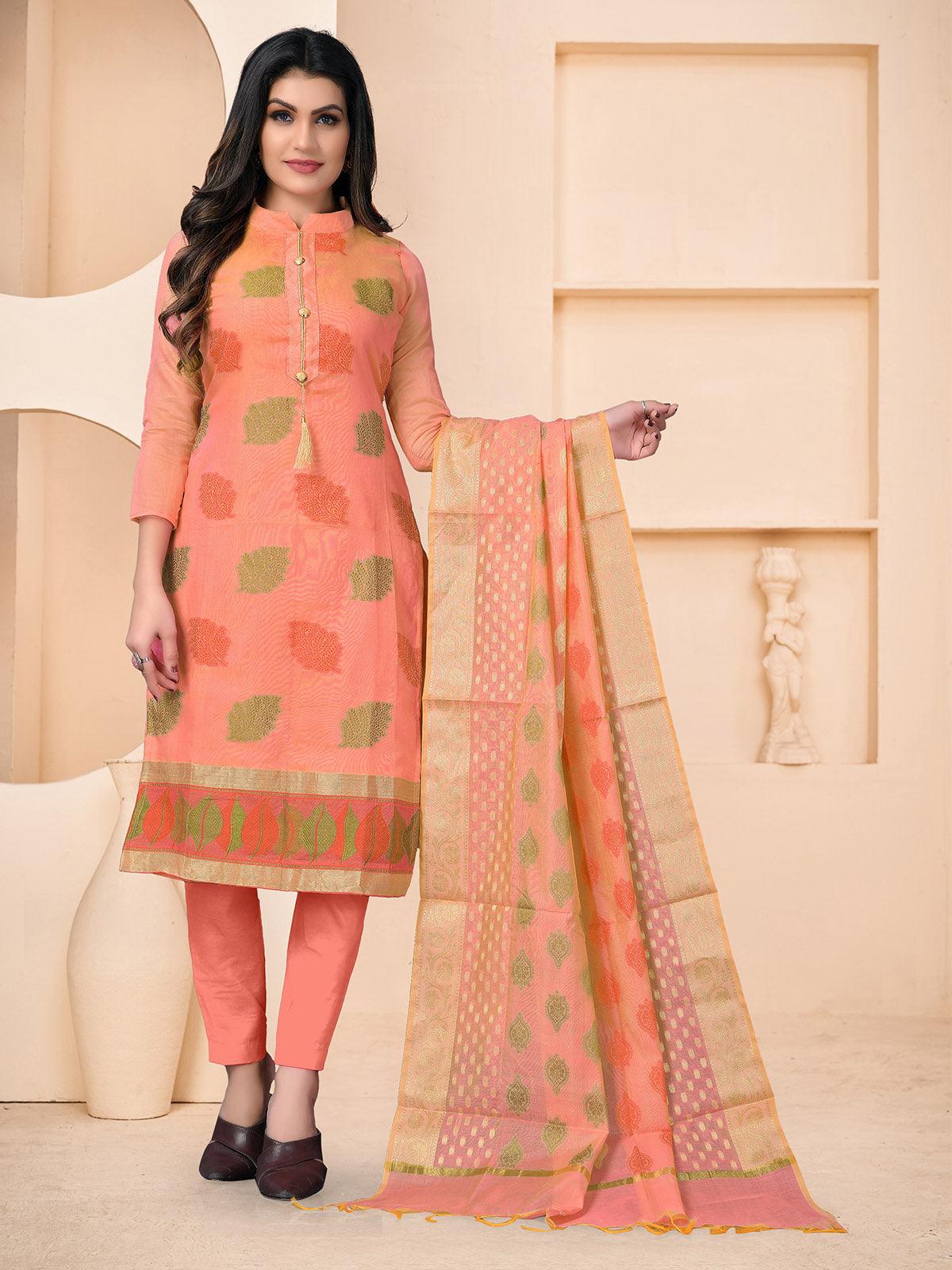 Peach Banarasi Jacquard Wevon Designer Kurta Set - Rajwada