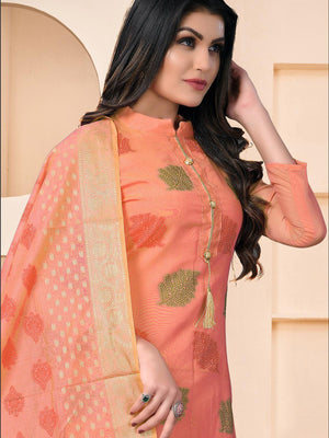 Peach Banarasi Jacquard Wevon Designer Kurta Set - Rajwada