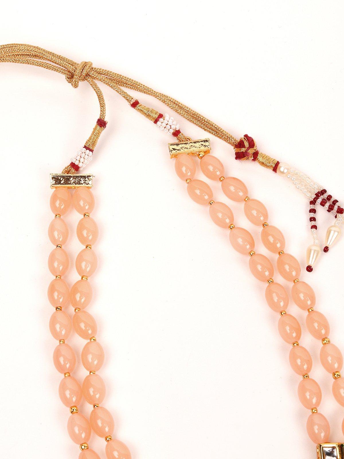 Peach beaded pendant necklace set - Rajwada