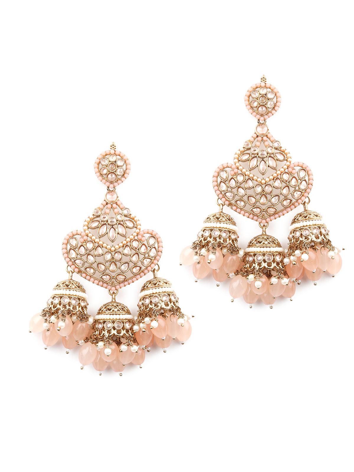 Peach beautiful chandelier earrings for women - Rajwada