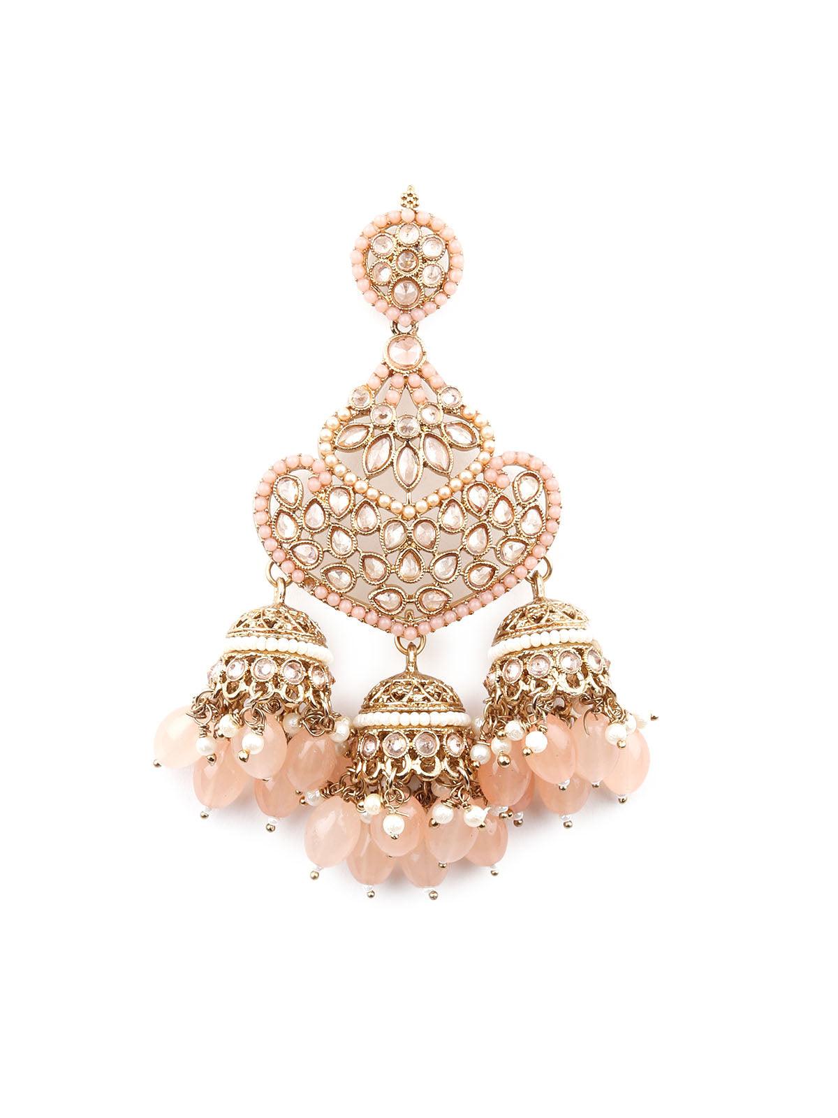 Peach beautiful chandelier earrings for women - Rajwada