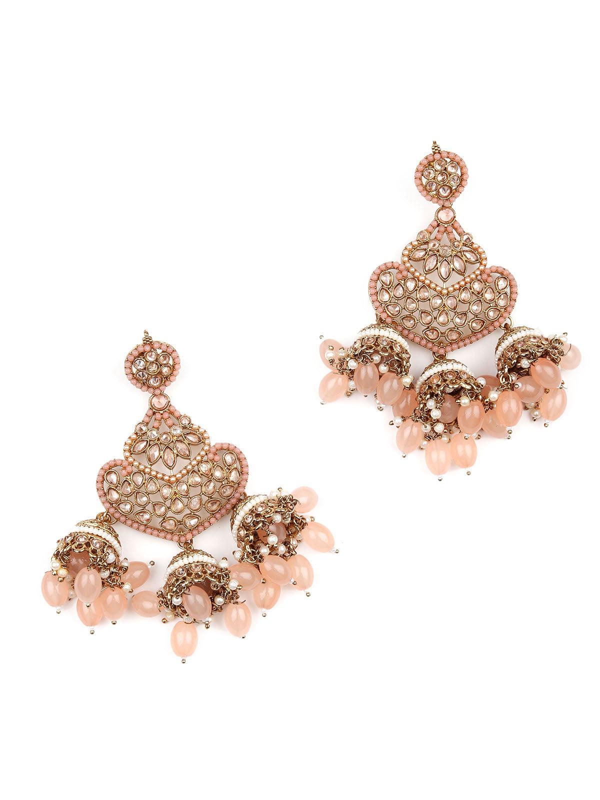 Peach beautiful chandelier earrings for women - Rajwada