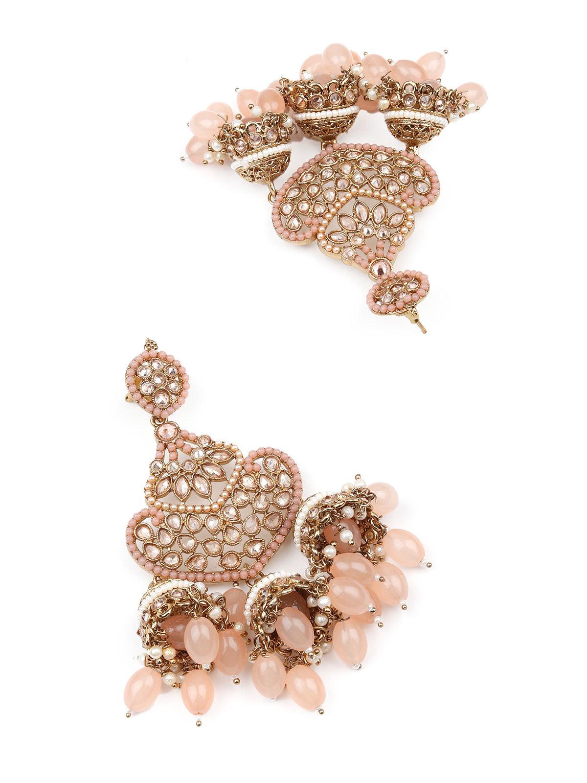 Peach beautiful chandelier earrings for women - Rajwada