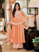 Peach Color Georgette Plazzo Suit - Rajwada