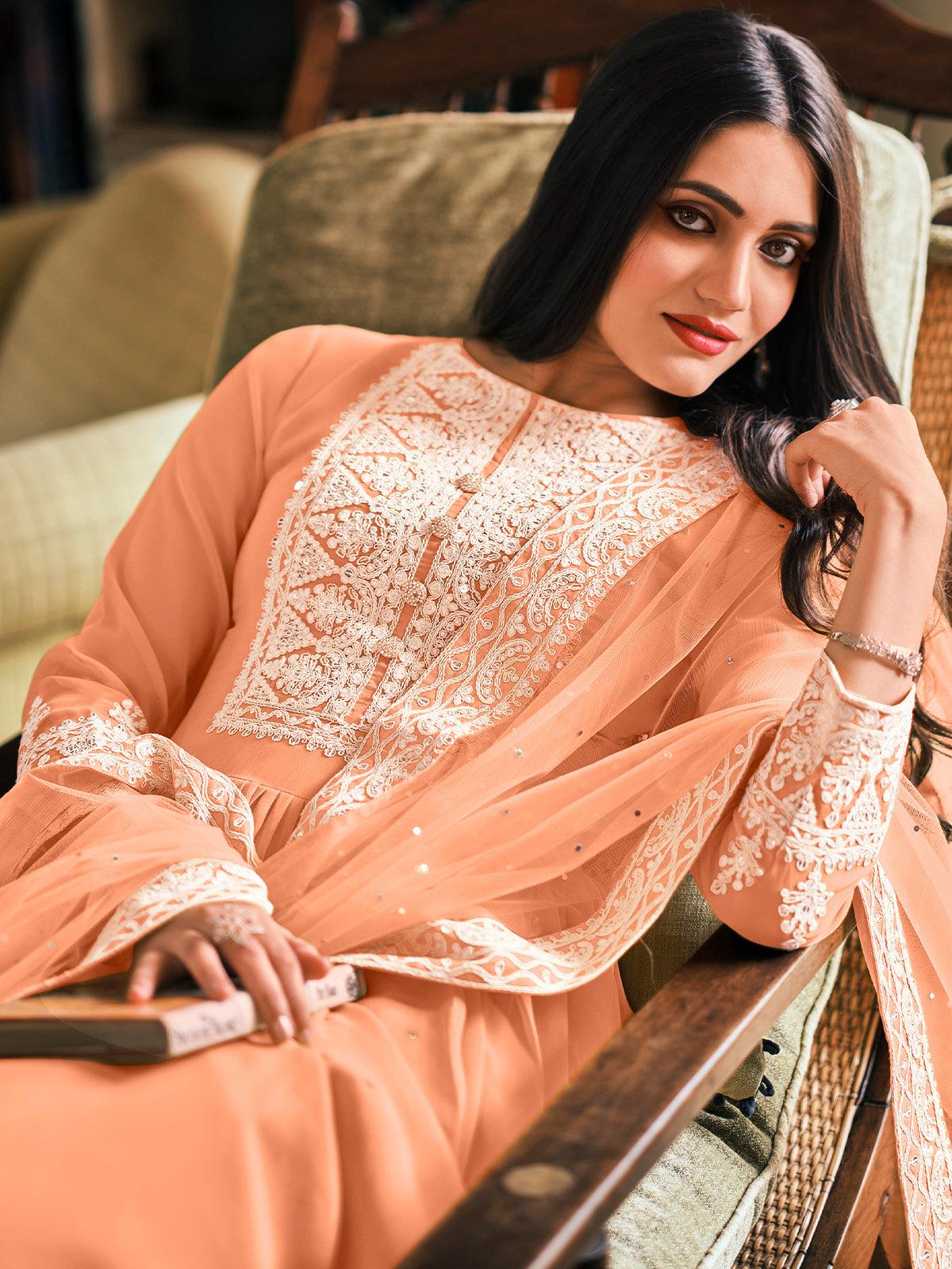 Peach Color Georgette Plazzo Suit - Rajwada