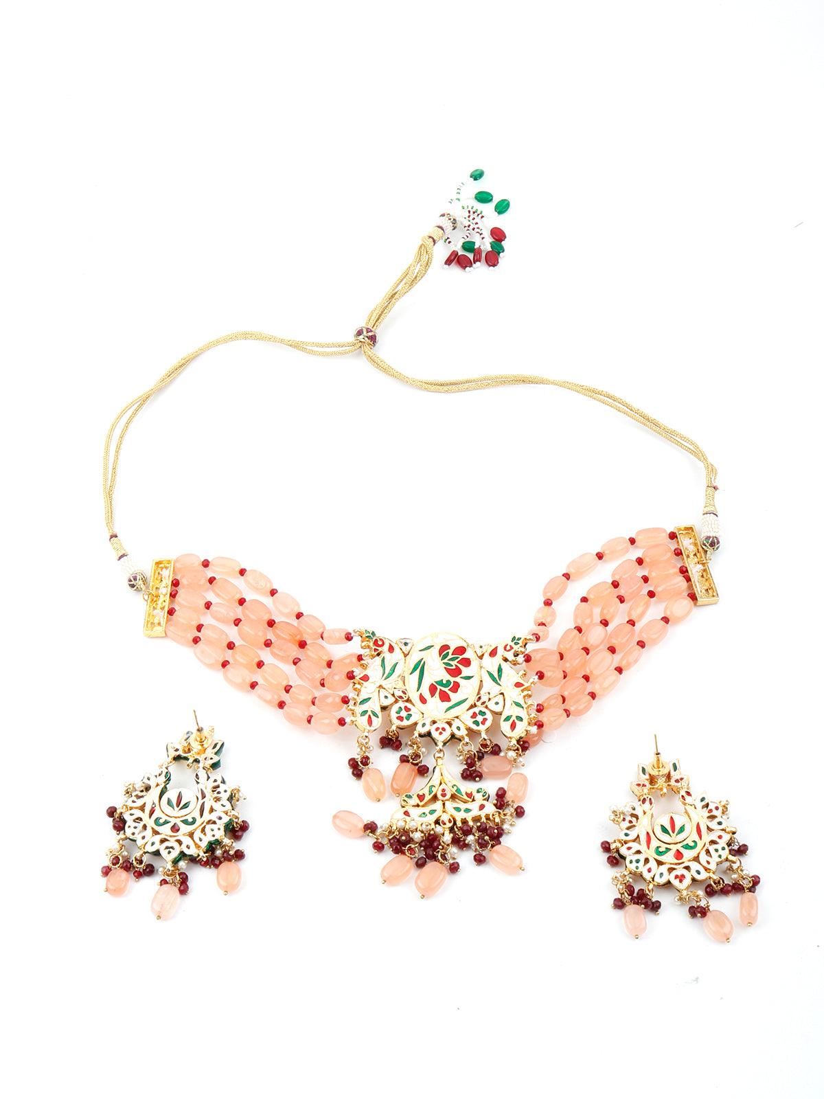 Peach Mani Cultured Choker Set - Rajwada