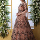Peach Net Embroided  Anarkali - Rajwada