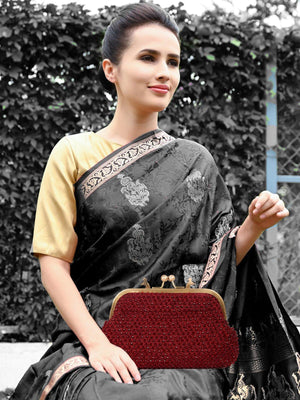 Peacock curved shinny maroon clutch/purse - Odette