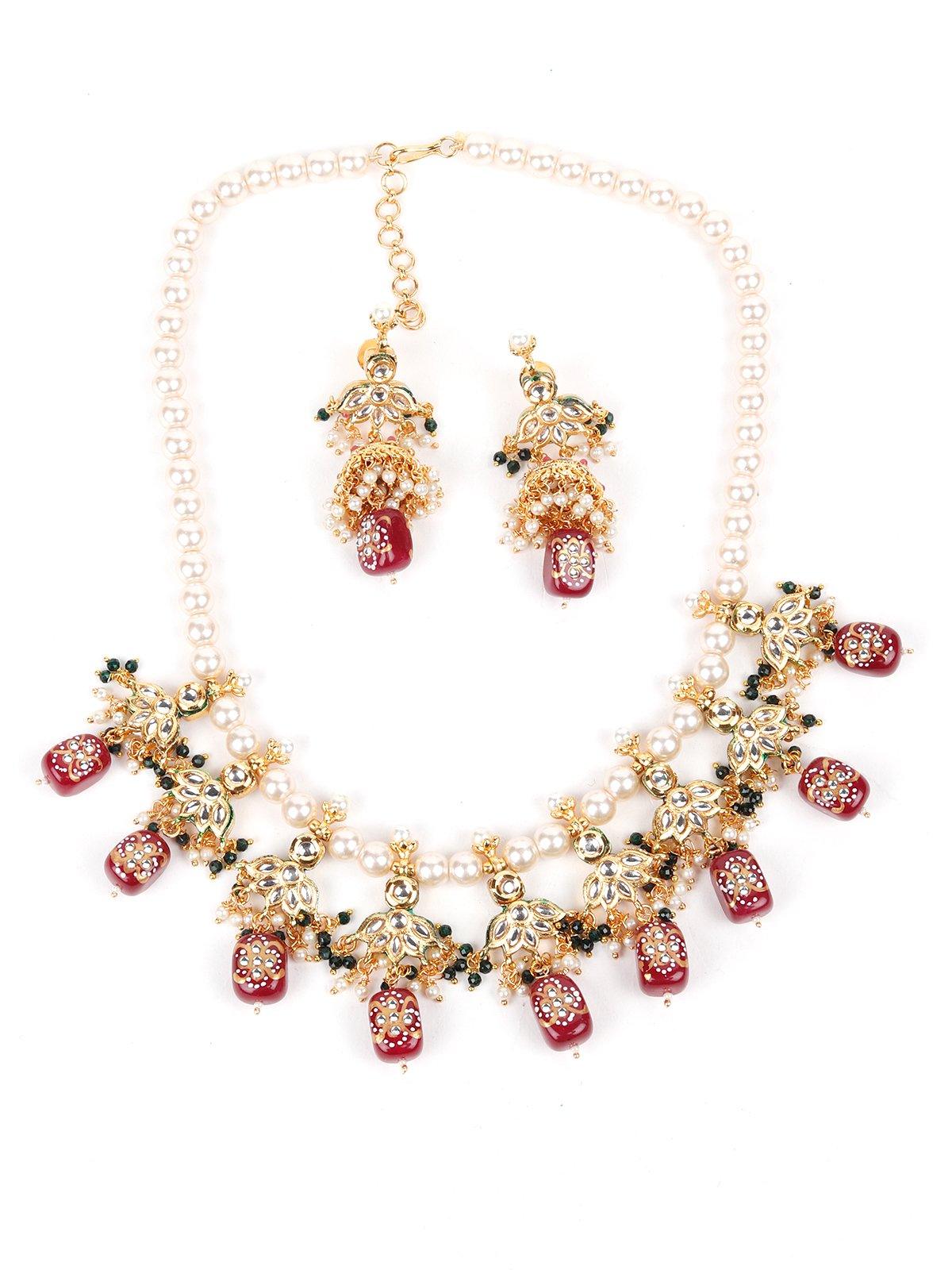 Pearl Necklace With Kundan Work Finish - Rajwada