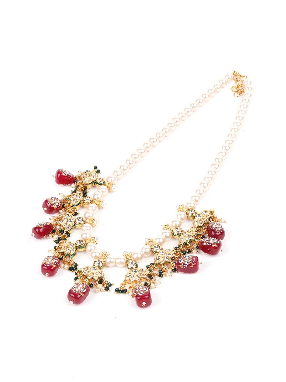 Pearl Necklace With Kundan Work Finish - Rajwada