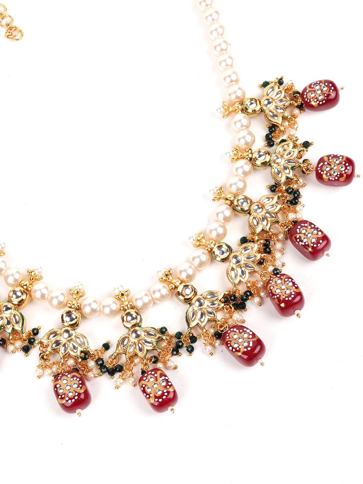 Pearl Necklace With Kundan Work Finish - Rajwada
