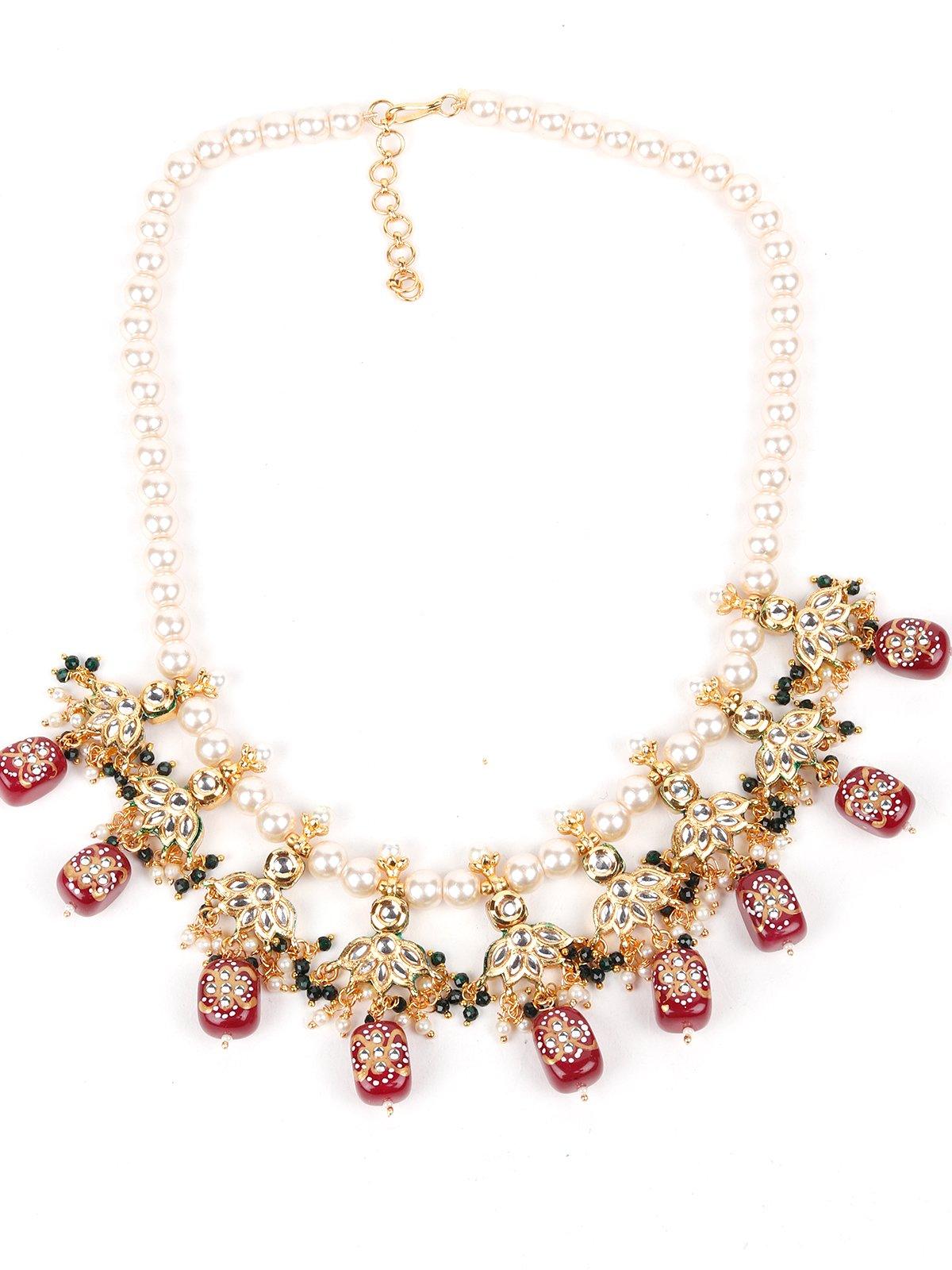 Pearl Necklace With Kundan Work Finish - Rajwada