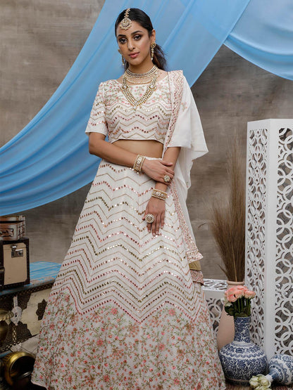 Pearl White Georgette Lehenga Set - Rajwada