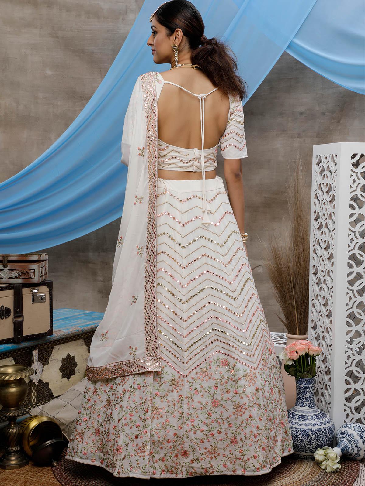 Pearl White Georgette Lehenga Set - Rajwada