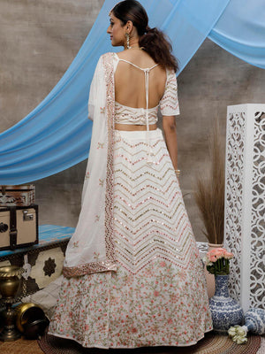 Pearl White Georgette Lehenga Set - Rajwada