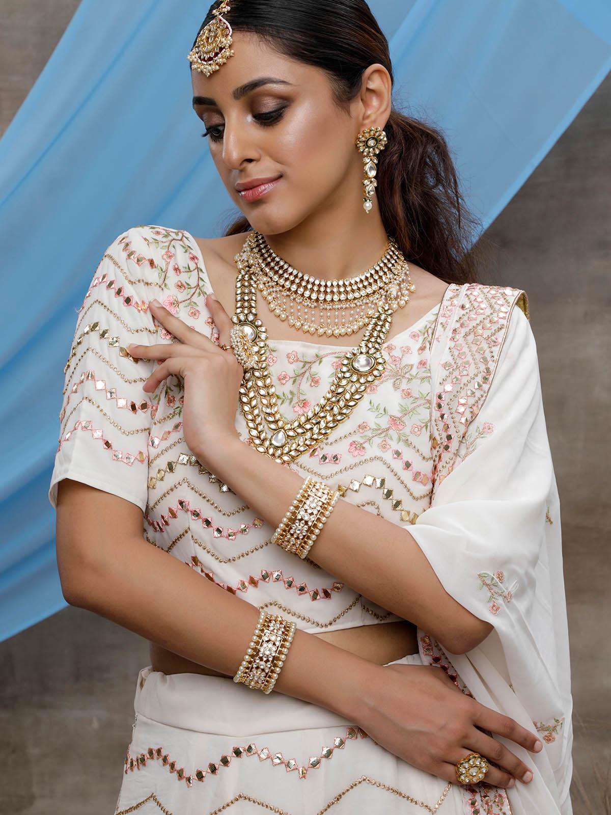 Pearl White Georgette Lehenga Set - Rajwada
