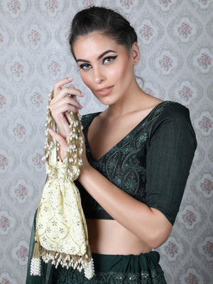 PEARLS EMBELLISHED YELLOW POTLI BAG - Odette
