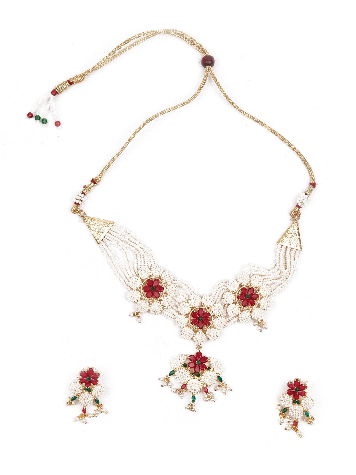 Pearly Flowers Necklace set - Rajwada