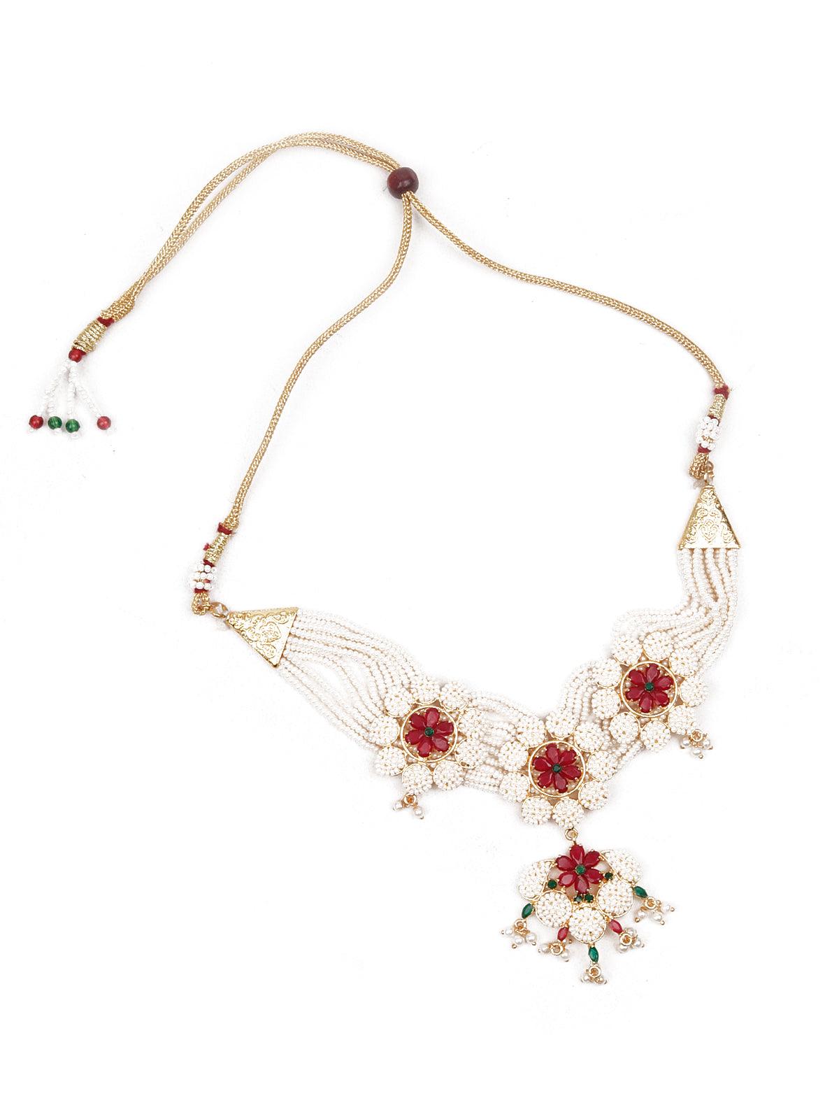 Pearly Flowers Necklace set - Rajwada