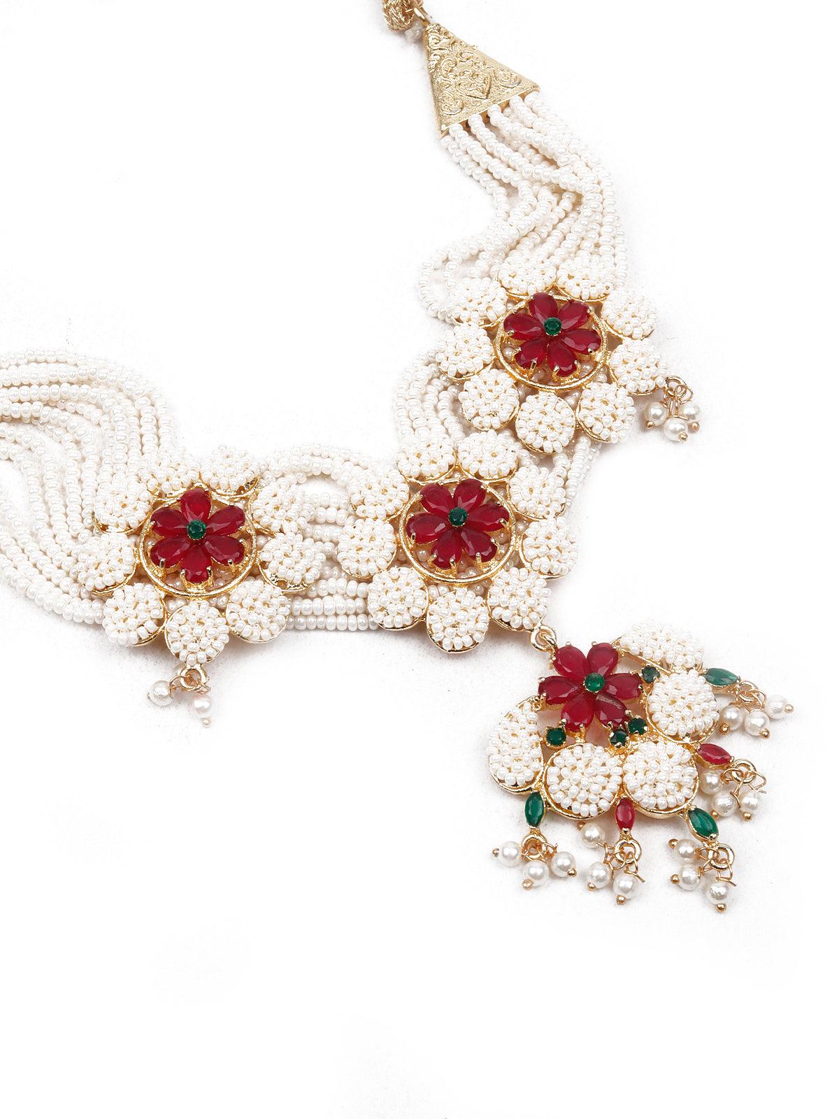 Pearly Flowers Necklace set - Rajwada