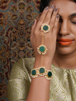Perfect Gold Tone Green Druzy-Pearl Bracelet - Rajwada