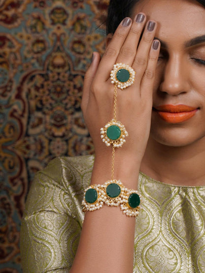 Perfect Gold Tone Green Druzy-Pearl Bracelet - Rajwada
