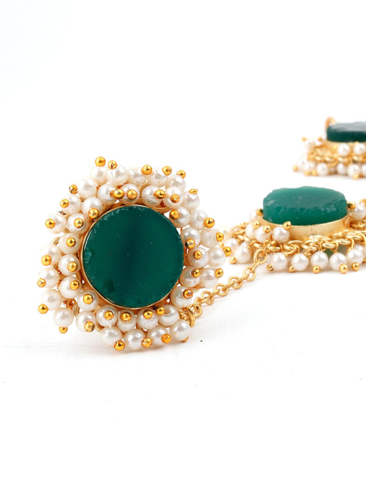 Perfect Gold Tone Green Druzy-Pearl Bracelet - Rajwada