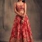 Persian red floral printed Lehenga Choli with Sequins Zari Embroidery Work - Rajwada