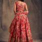 Persian red floral printed Lehenga Choli with Sequins Zari Embroidery Work - Rajwada