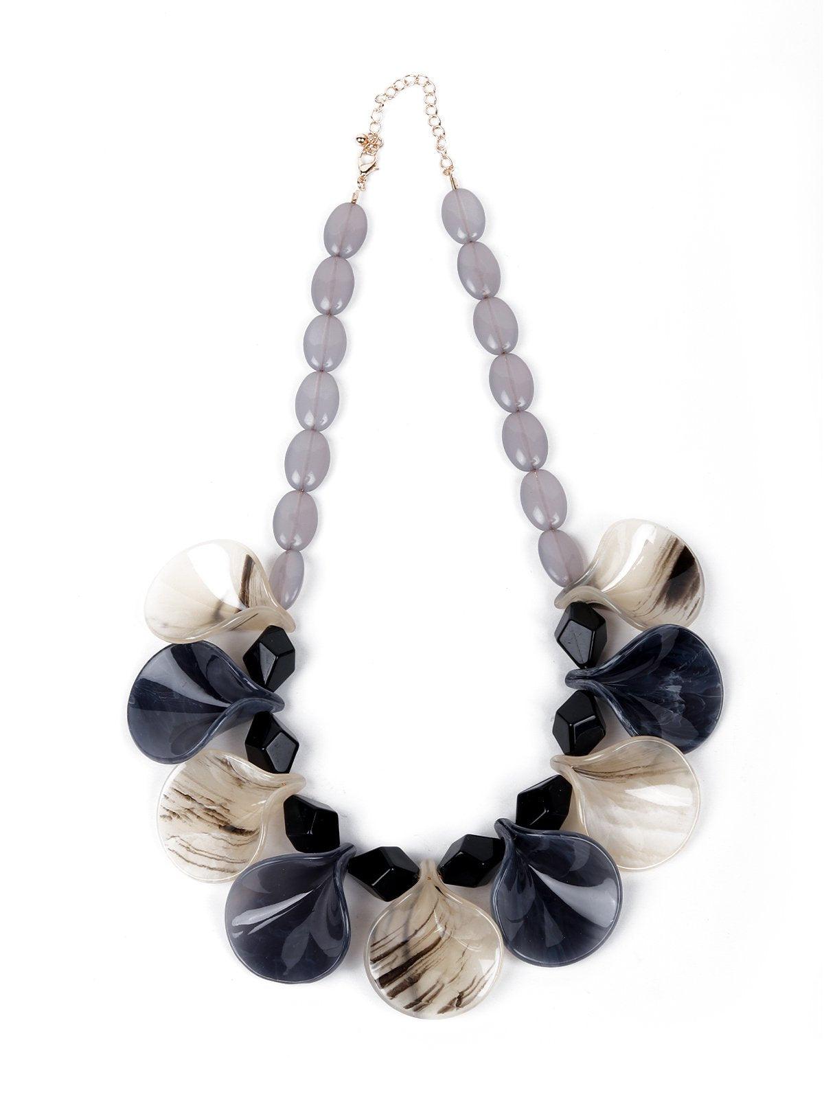 Petal designer grey and cream hue necklace - Rajwada