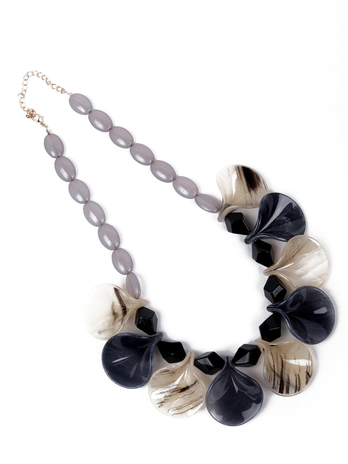 Petal designer grey and cream hue necklace - Rajwada
