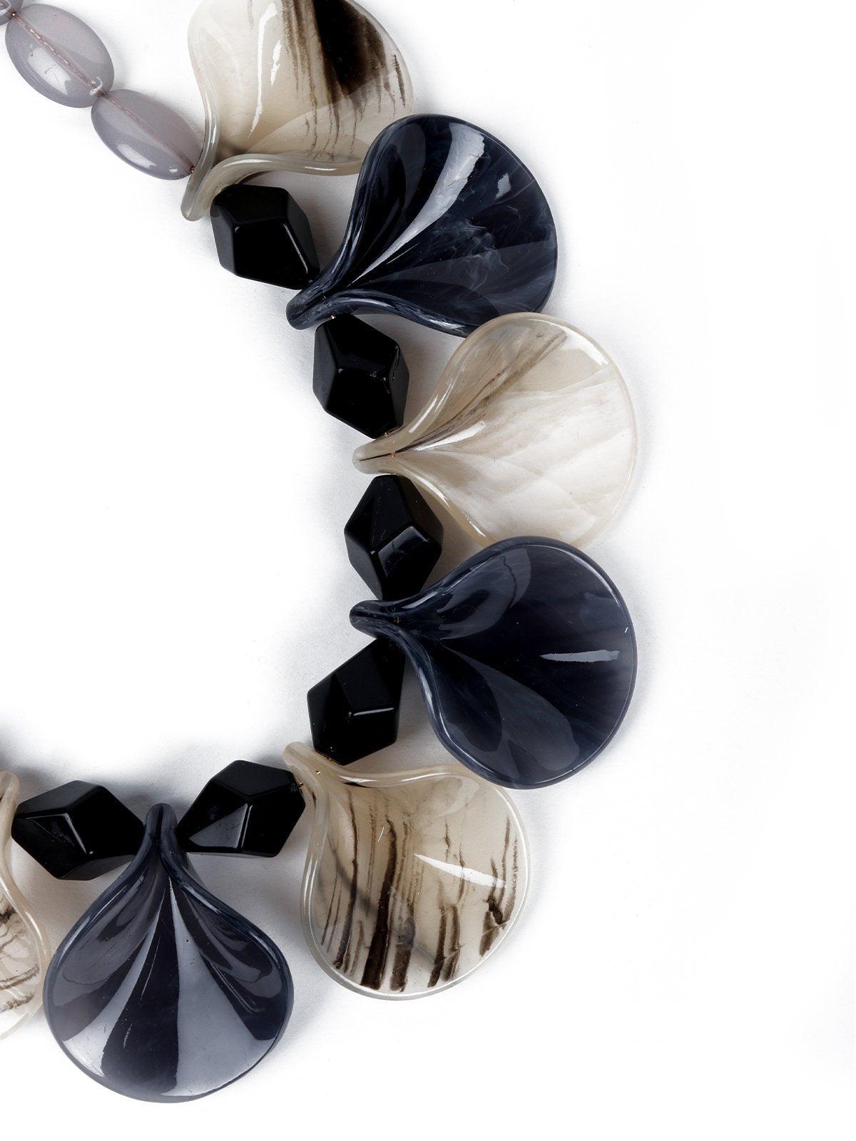 Petal designer grey and cream hue necklace - Rajwada