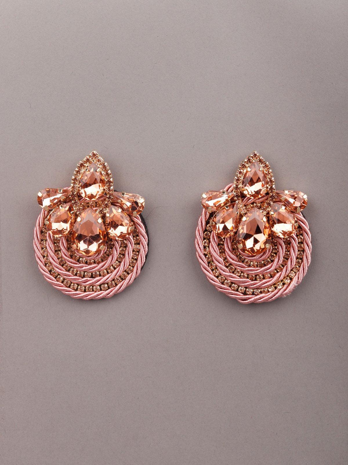 Pink and Gold-Tone Stud Earrings - Rajwada