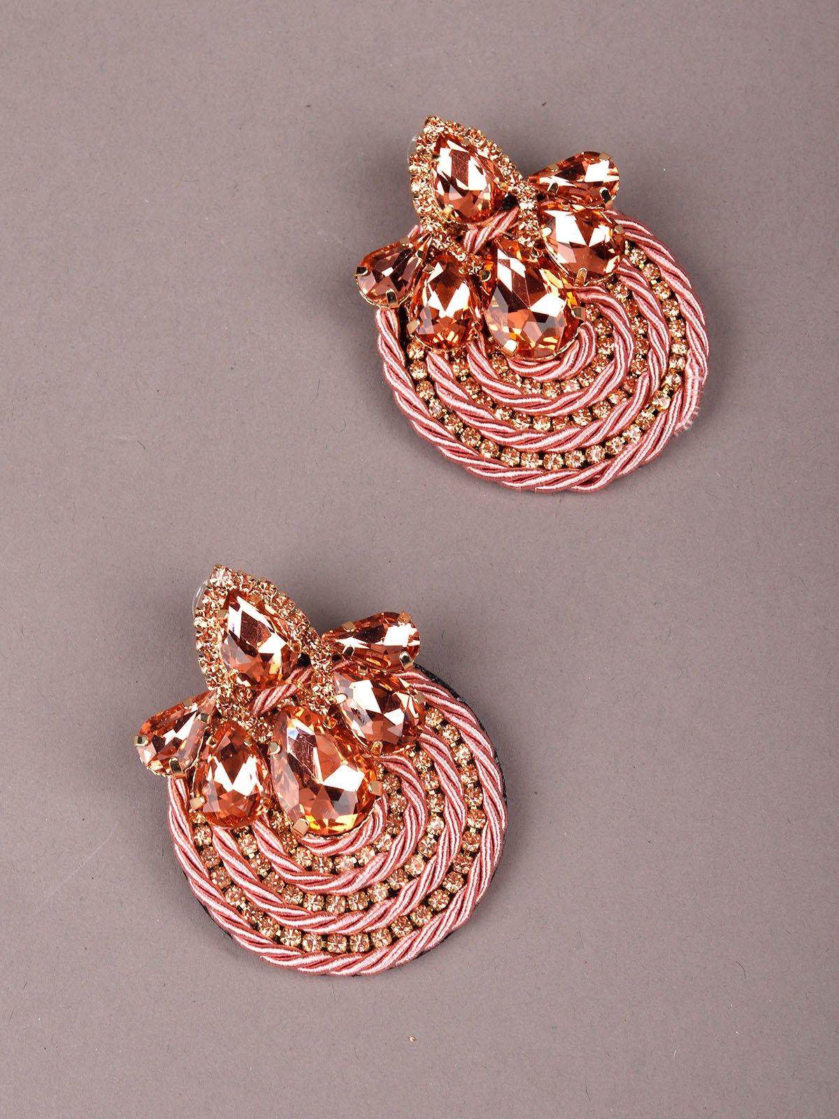 Pink and Gold-Tone Stud Earrings - Rajwada