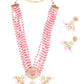 Pink and White Multi Layered Kundan Necklace - Rajwada