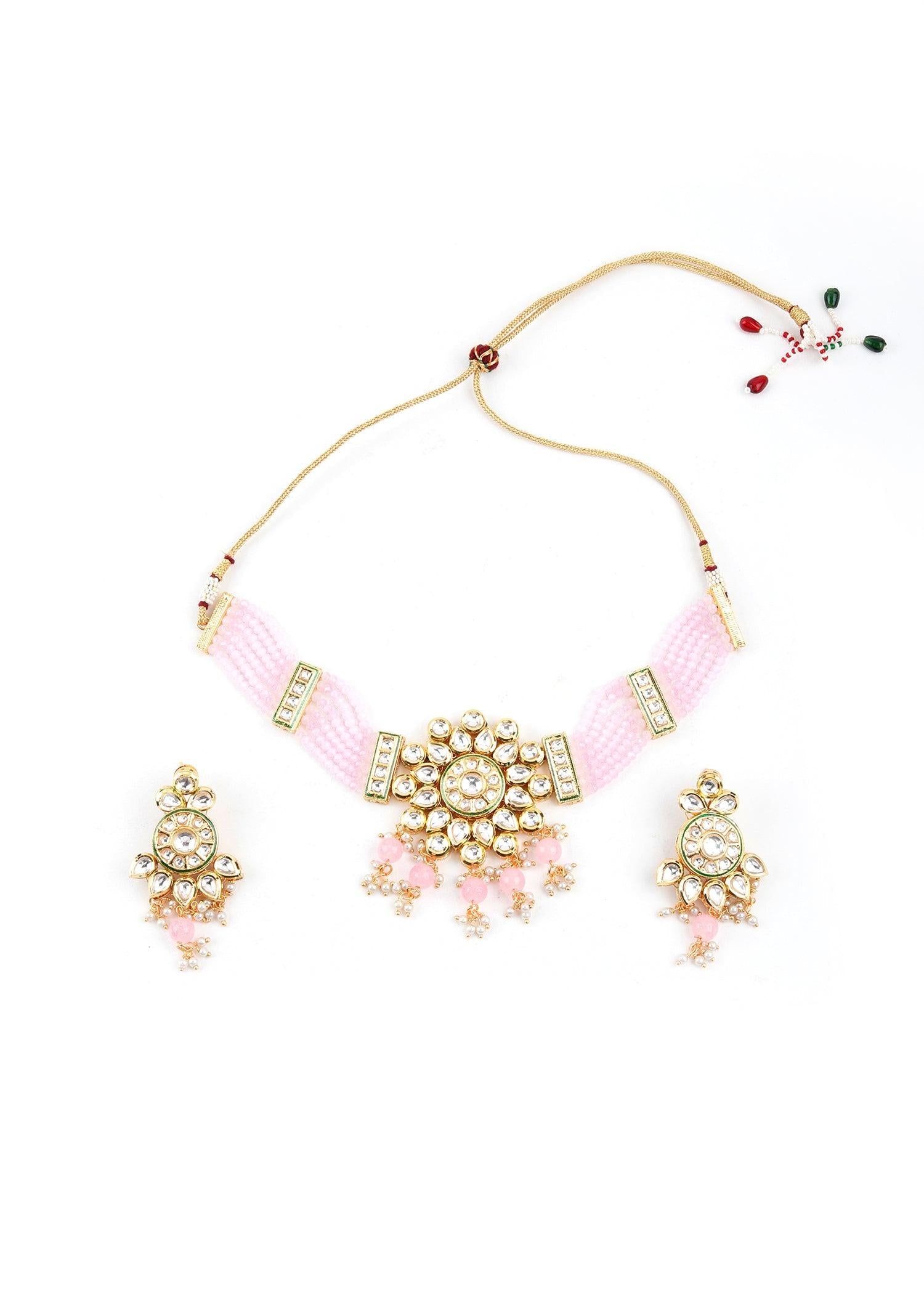 Pink Beaded Choker Set - Rajwada