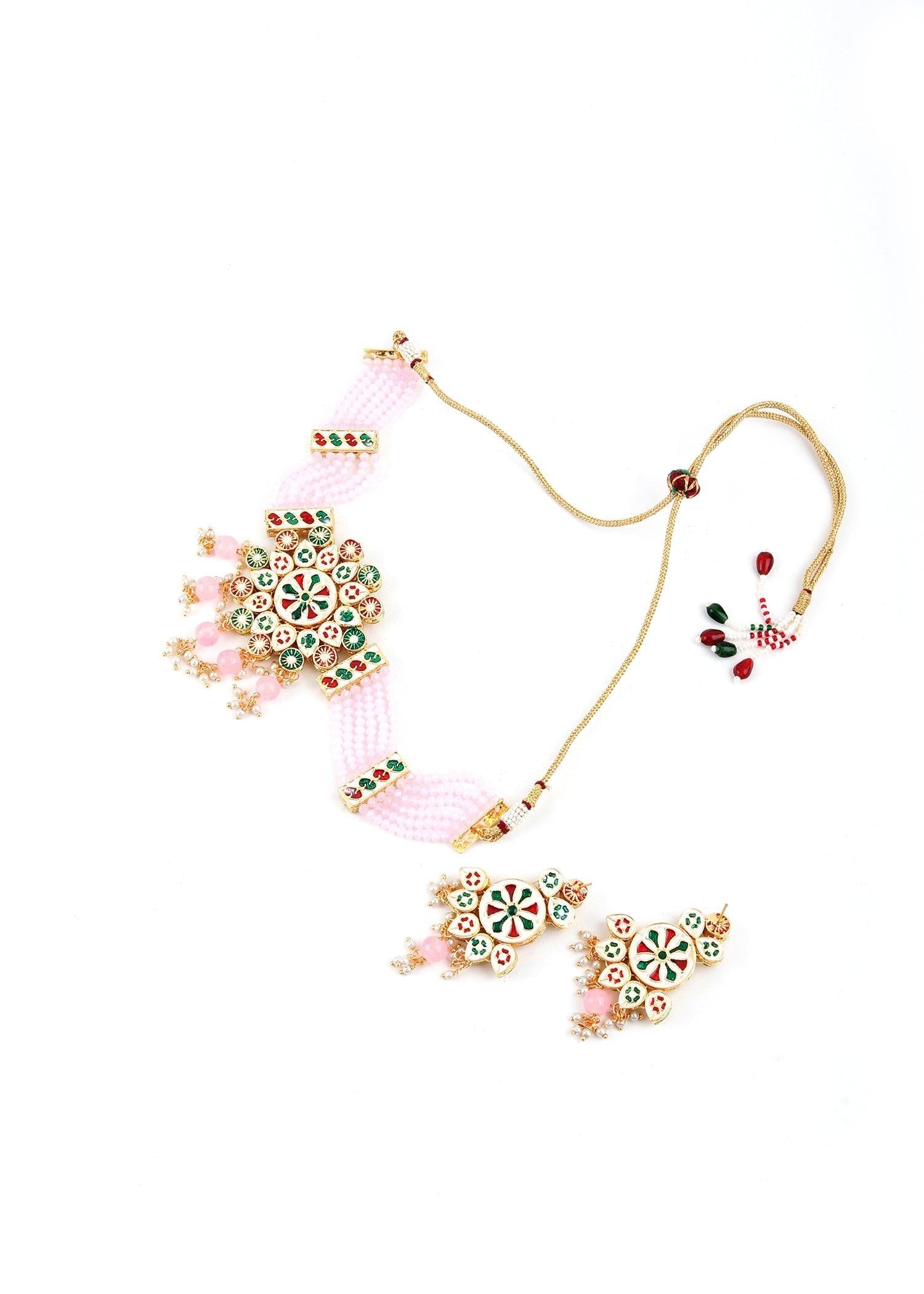 Pink Beaded Choker Set - Rajwada