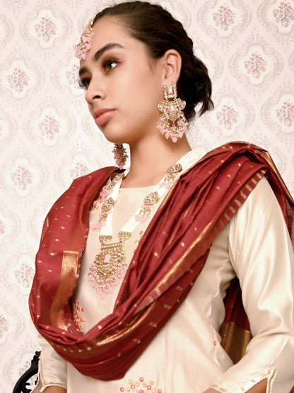 Pink cluster detailing statement jewellery set - Rajwada