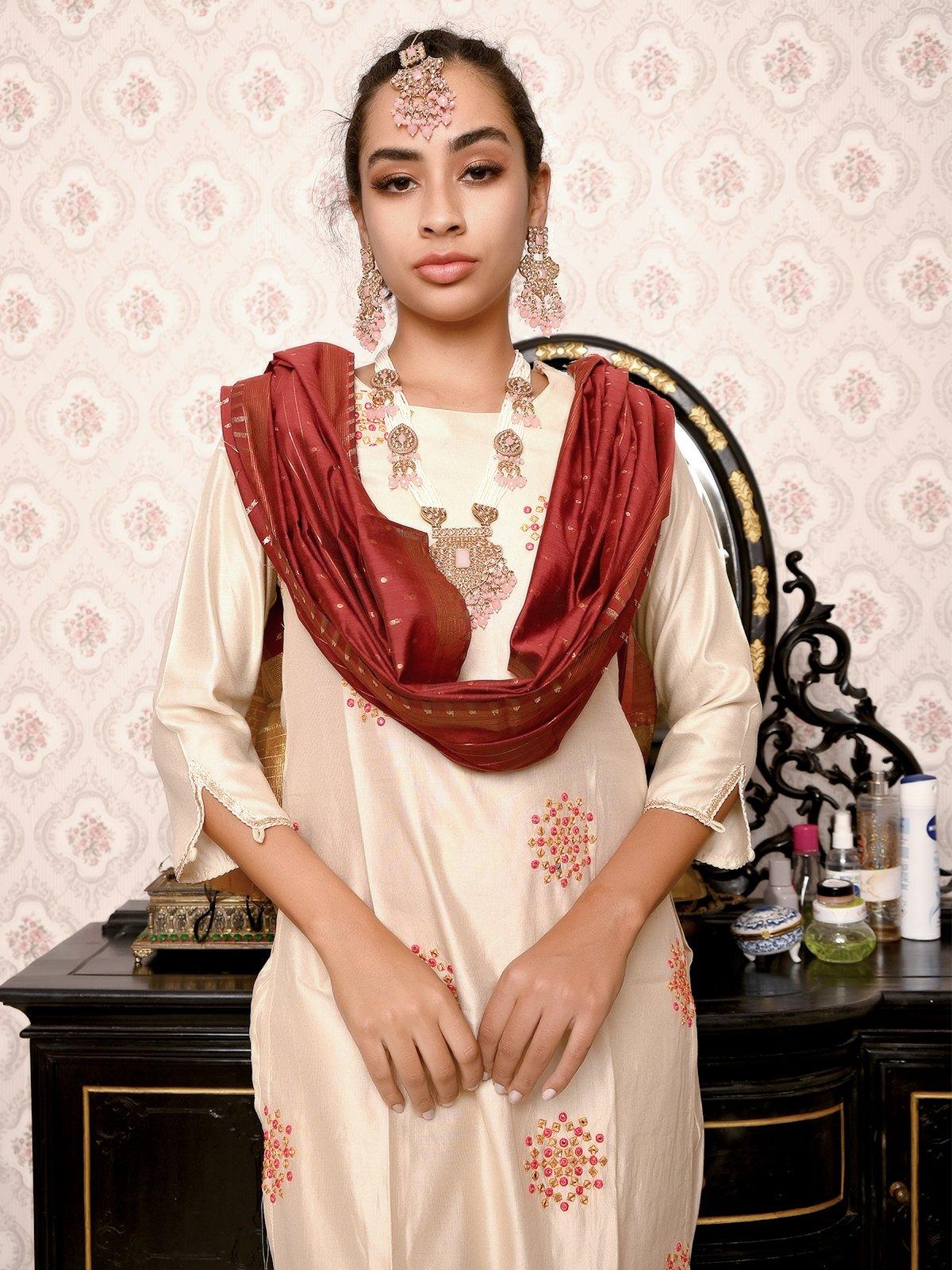 Pink cluster detailing statement jewellery set - Rajwada