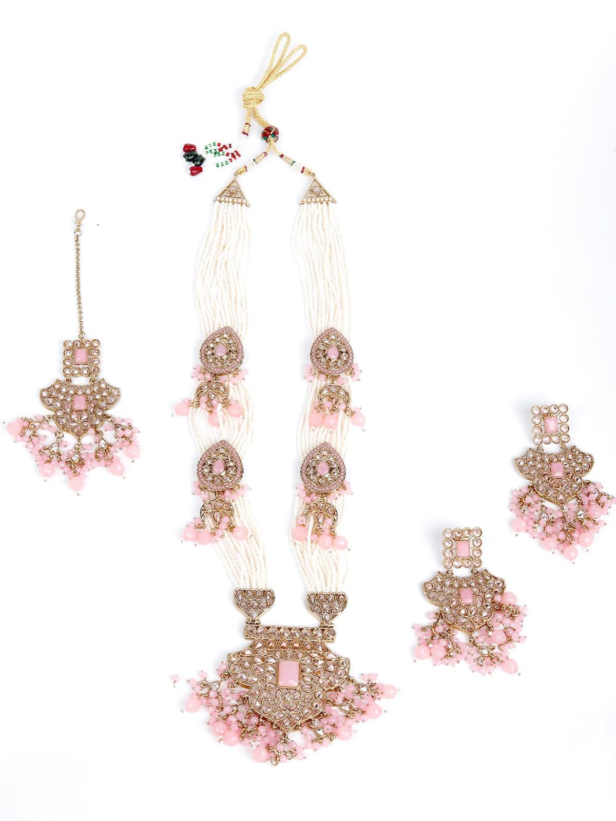 Pink cluster detailing statement jewellery set - Rajwada