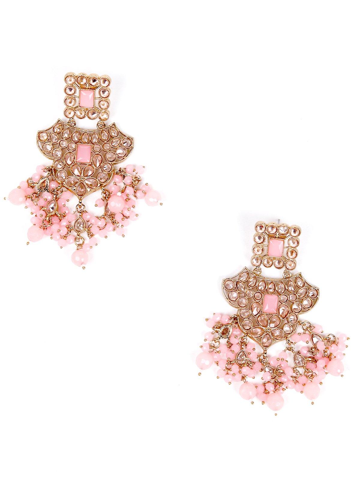 Pink cluster detailing statement jewellery set - Rajwada