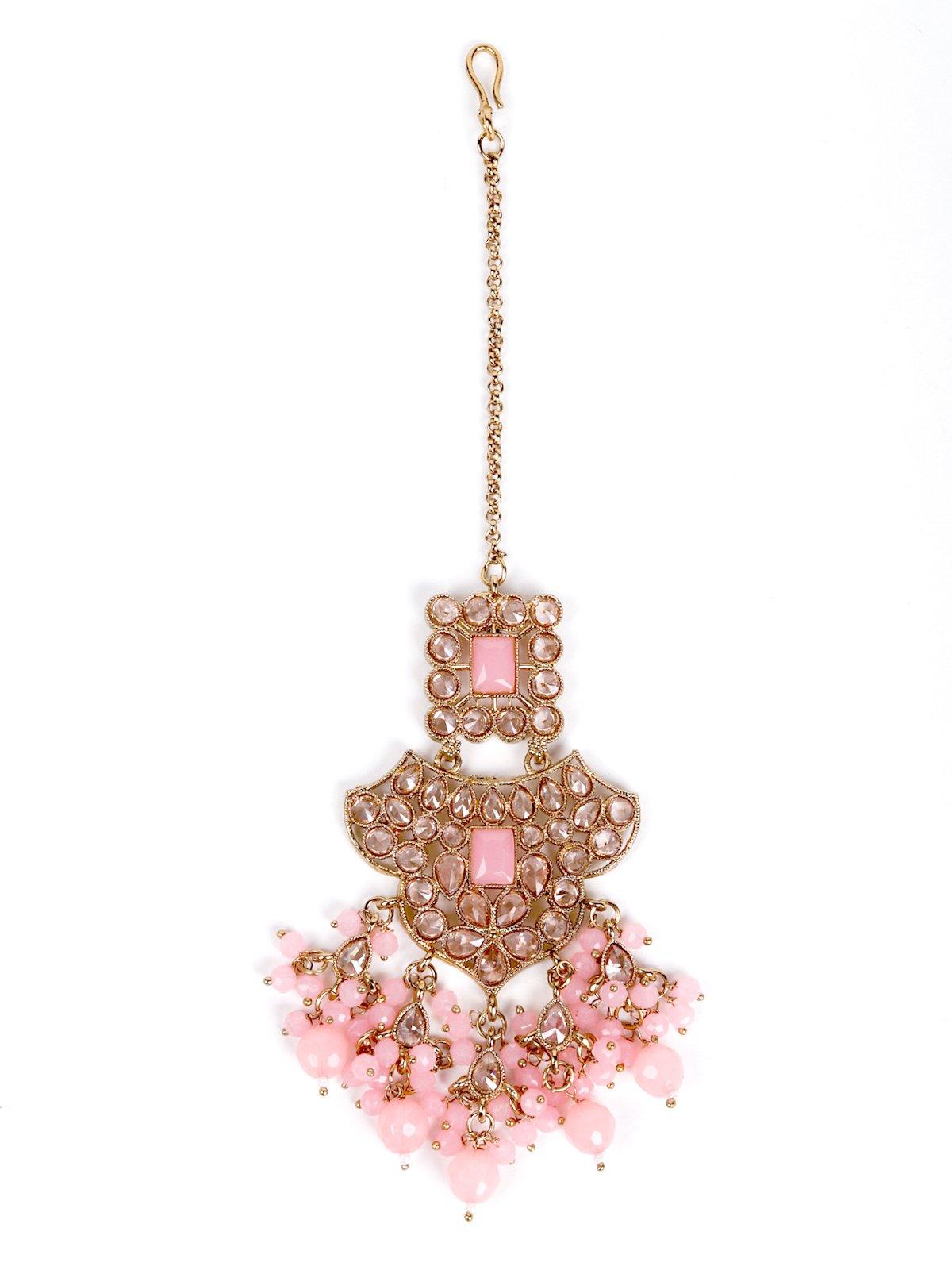 Pink cluster detailing statement jewellery set - Rajwada