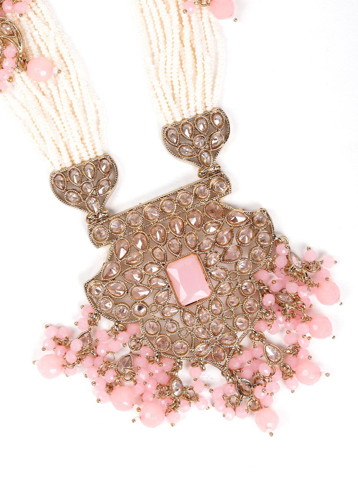 Pink cluster detailing statement jewellery set - Rajwada