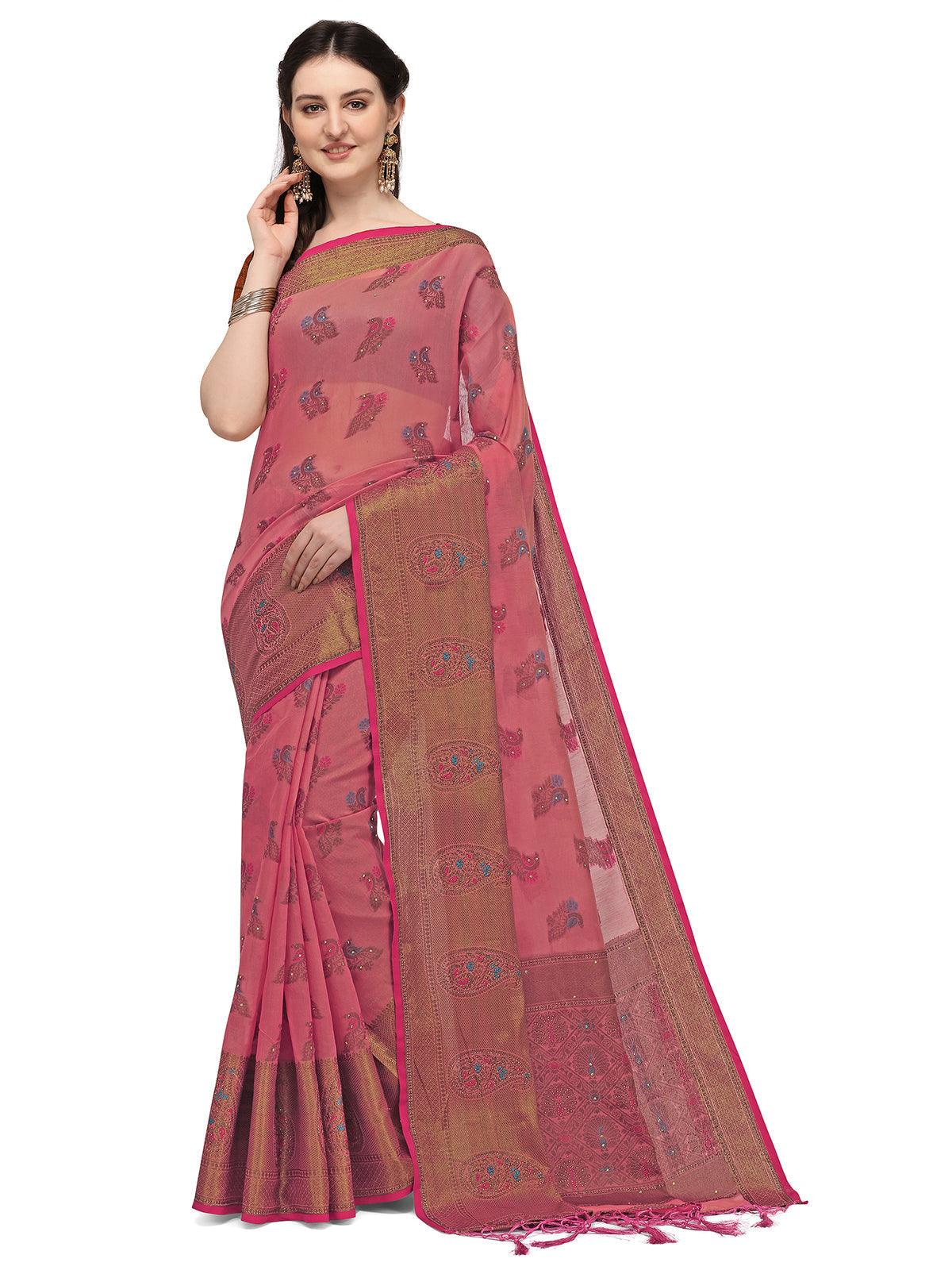Pink Colour Banarasi Silk Madhubani Work Saree - Rajwada