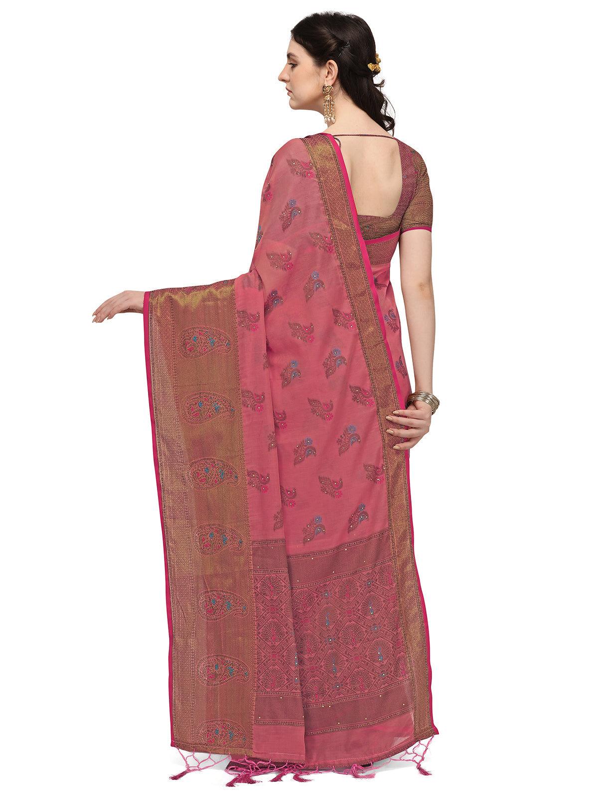 Pink Colour Banarasi Silk Madhubani Work Saree - Rajwada
