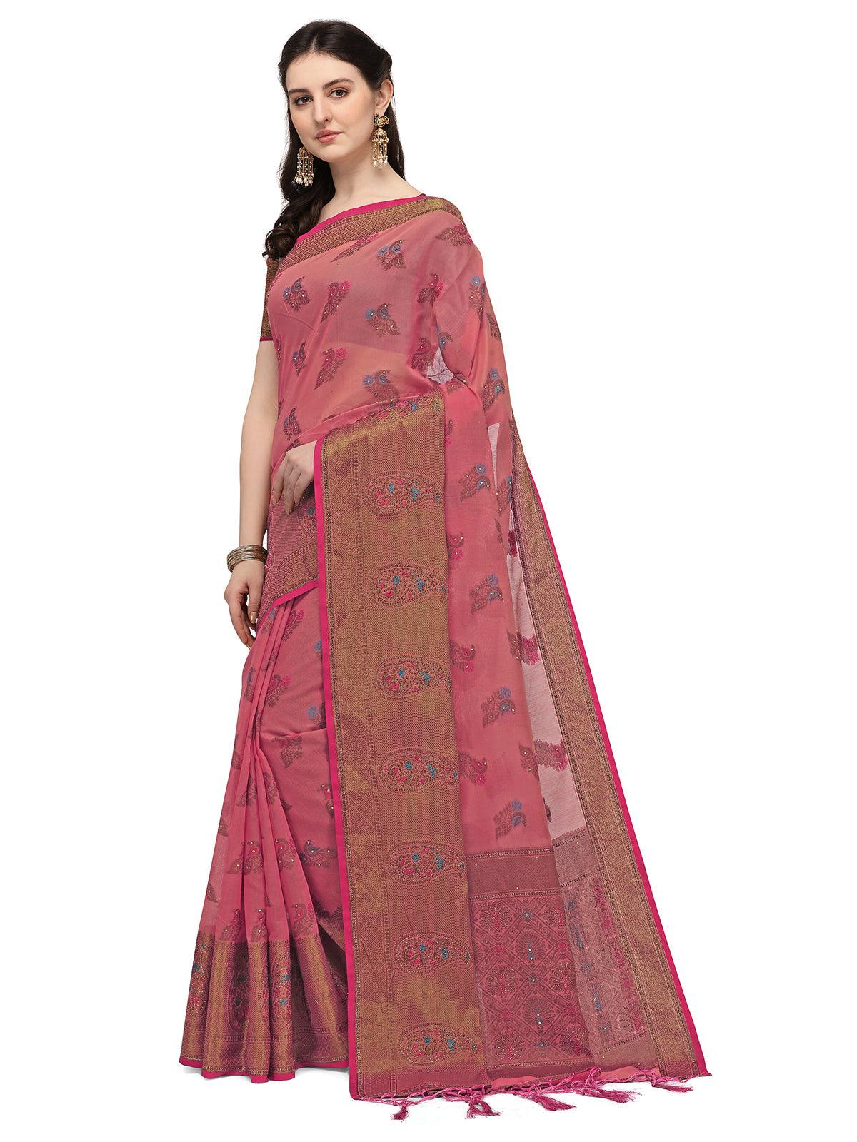 Pink Colour Banarasi Silk Madhubani Work Saree - Rajwada
