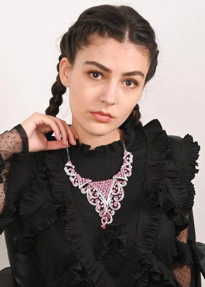Pink Crystal Necklace Set - Rajwada